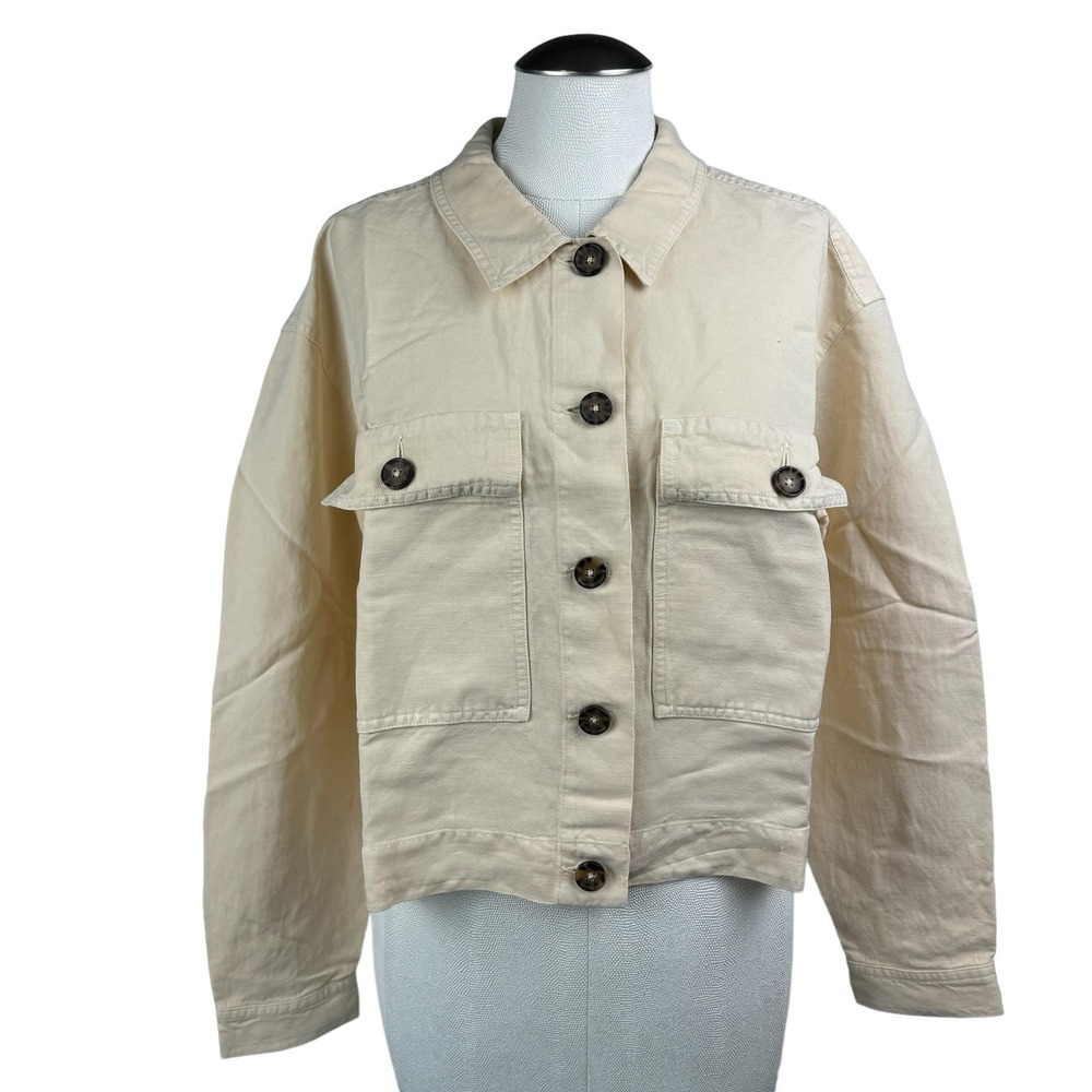 Marine Layer Women's Holland Crop Jacket Natural Linen Blend Button‎ Down Large
